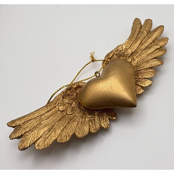 Vintage Gold Heart With Wings Christmas Tree Ornament Love Romance - Picture 5 of 7